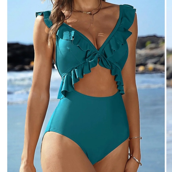 Women's Ruffle One Piece Swimsuit Slate Blue - Picture 4 of 4